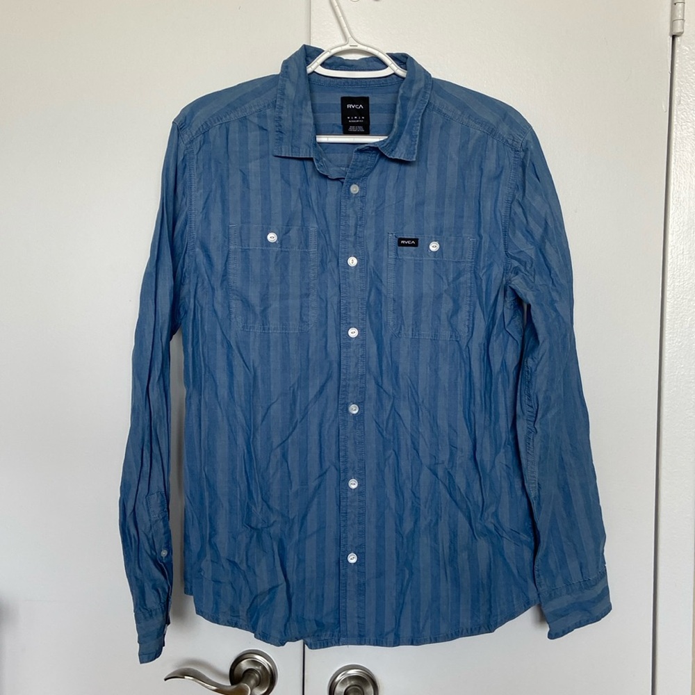 RVCA Stripped Blue Dress Shirt Regular Fit